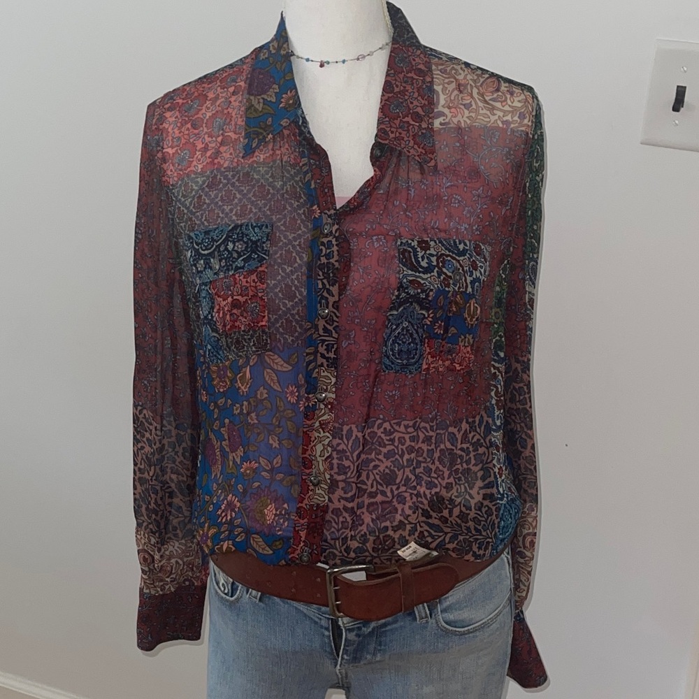 Lucky Brand Colorful Bohemian Blouse silk